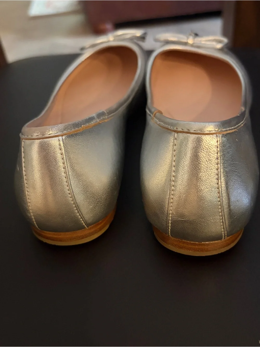 Kate Spade NY Metallic Silver Ballet Flats 7.5M – Bow & Spade Charm